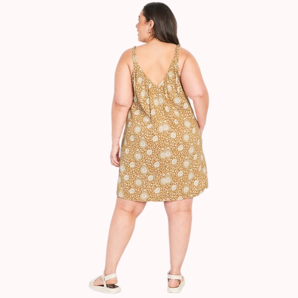 Old Navy Swing Dress 4X‎ Brown Mini Tie-Shoulder Pockets Ditsy Floral - Picture 3 of 4
